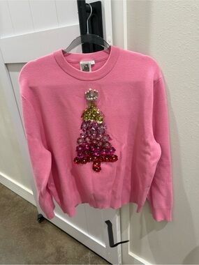 QUEEN OF SPARKLES Pink Sequin Tree Sweater